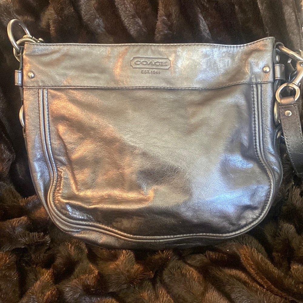 Metallic Gray Coach Purse